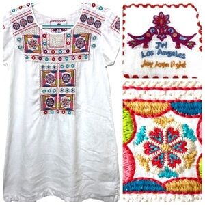 Johnny Was JW Los Angeles Embroidered 100% White Linen Tunic Dress